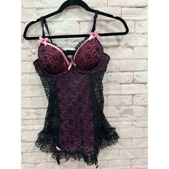 Victorias Secret black and pink lace baby doll size 36b - Picture 1 of 8